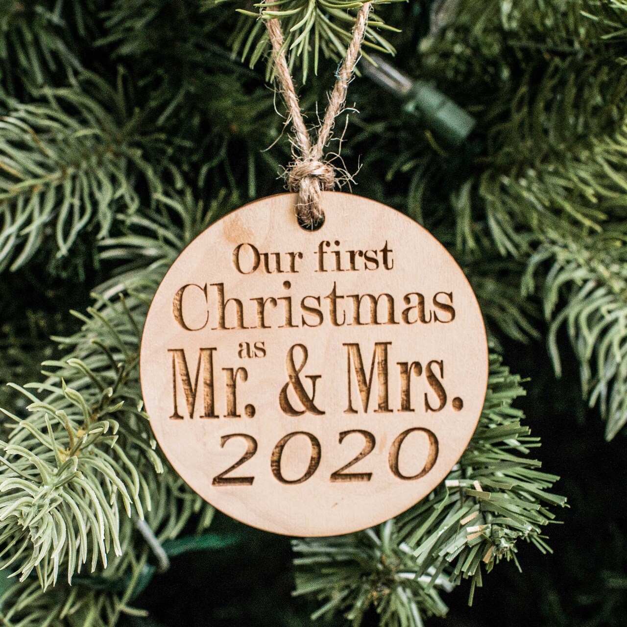 Ornament - 2020 Our First Christmas as Mr and Mrs - Raw Wood 3x3in